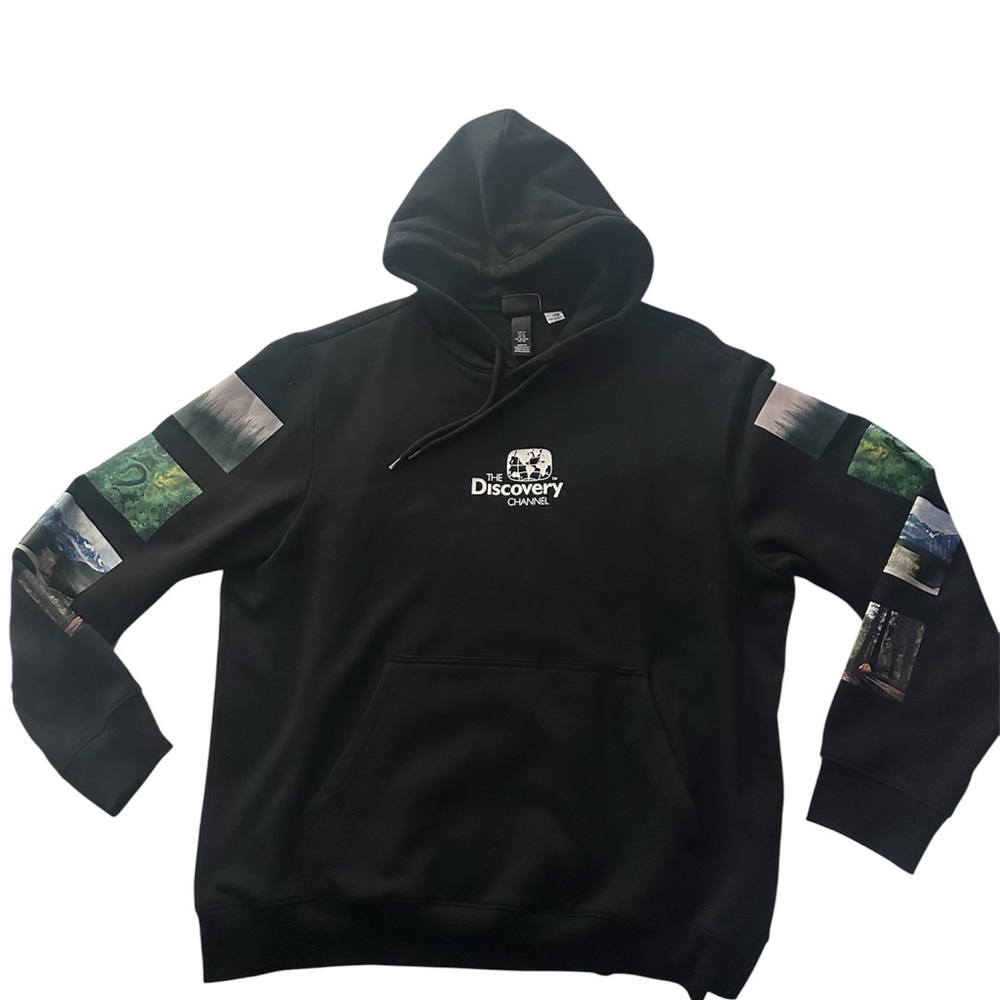 H&M Black Hoodie with Scenic Print Details